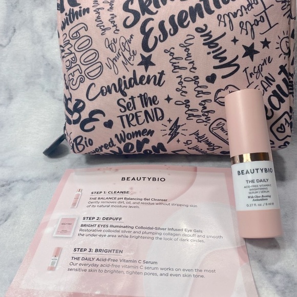 BeautyBio Beauty Gift Set 4pc, Cleanser, Vitamin C Serum, Eye Patch, Bag, NEW - Picture 4 of 16